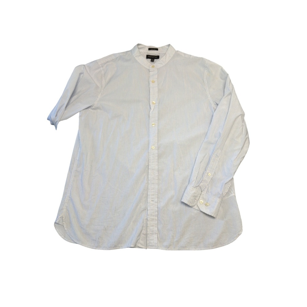 Banana Republic Mens XL Slim Fit Mandarin Collar Striped Button Down Shirt 90s